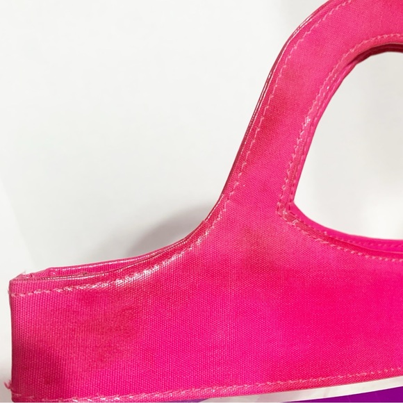 Bath and Body Works Clear Plastic Striped Tote Bag Oval Bottom Patent Handles - Picture 4 of 7